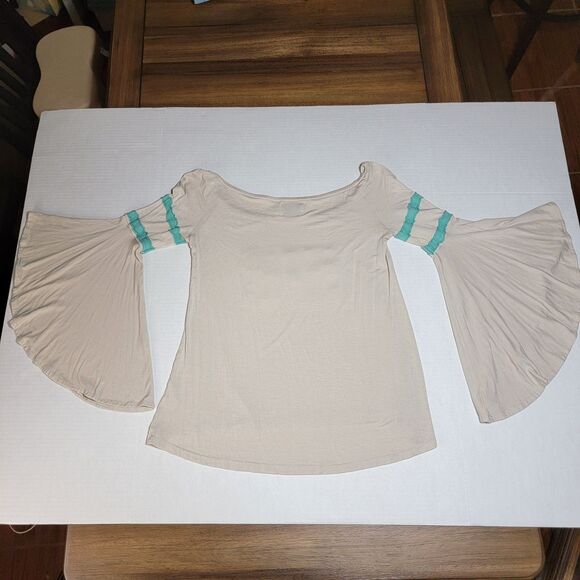 Judith March Flared Sleeves Crop Top Tan Texas - Size Small - Picture 5 of 6